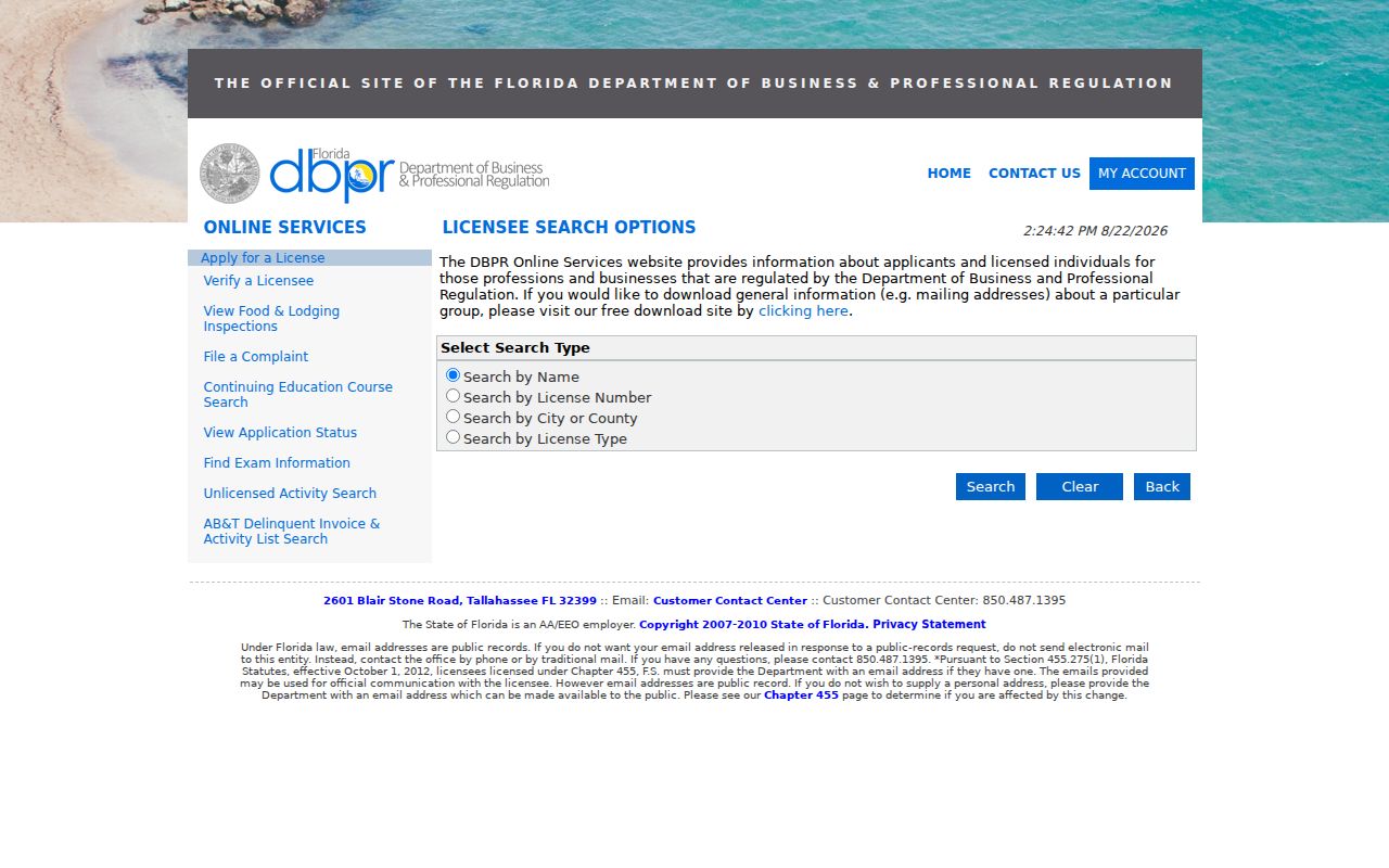 Florida DBPR license search serving North Lauderdale