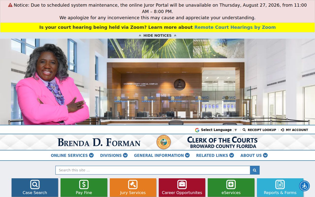 Broward Clerk gateway used to verify a North Lauderdale neighbor record