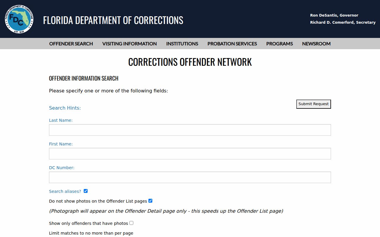 Florida corrections lookup used after a North Lauderdale ZIP code search