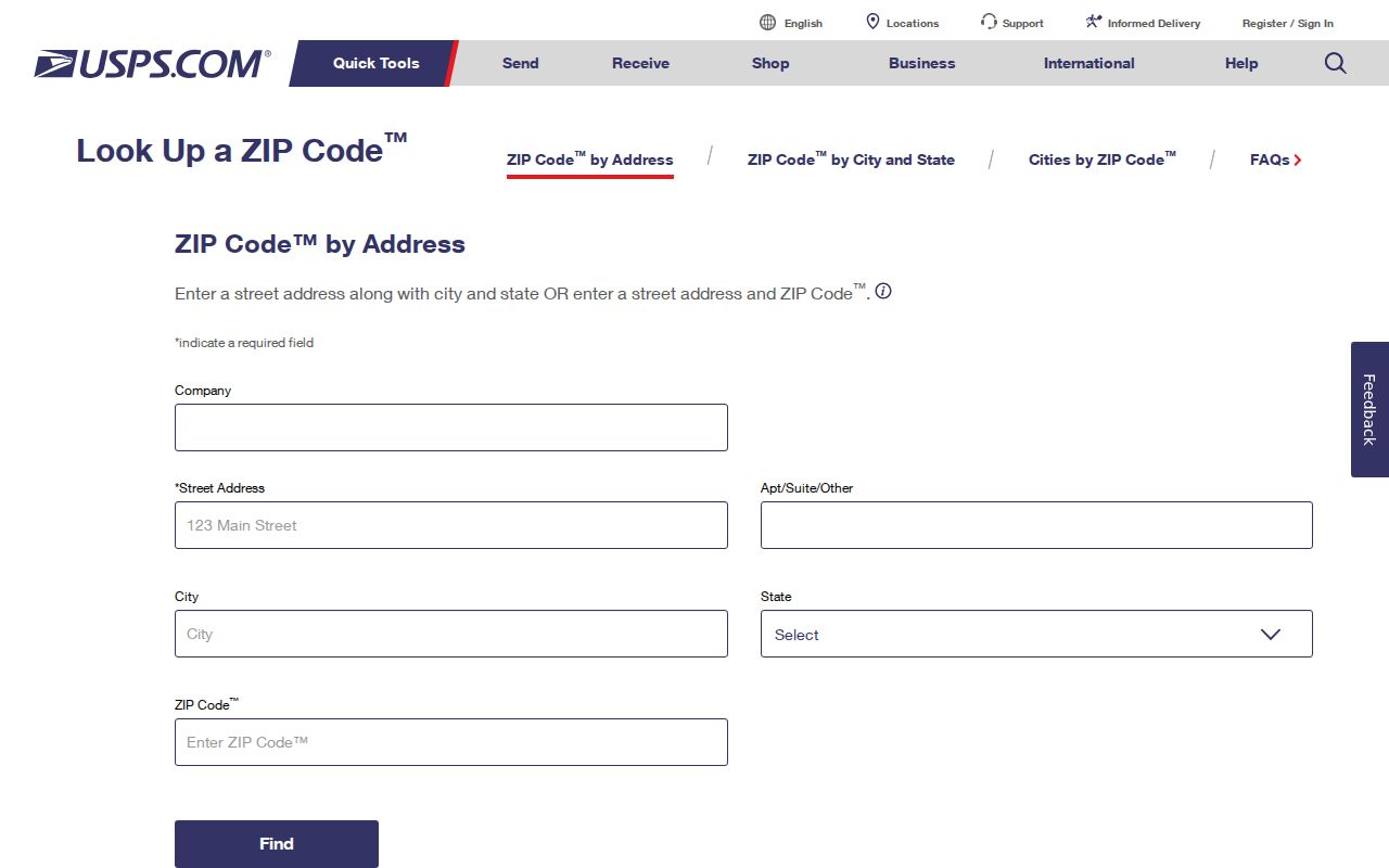 USPS form for verifying a North Lauderdale ZIP code